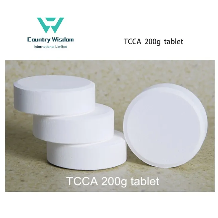 কারখানার সরাসরি বিক্রয় সুইমিং পুল রাসায়নিক TCCA 90% 200g ট্যাবলেট